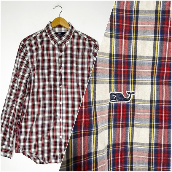 Vineyard Vines Plaid Slim Fit Whale Shirt Mens Button Front Shirt Size Medium - Picture 1 of 7